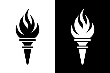 Minimalist Flame Torch Silhouette Vector Icon Black and White Background.