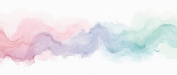 textured abstract painting with soft, flowing brushstrokes in pastel hues like pink, lavender, and mint, layered over a clean white background