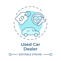 Used car dealer soft blue concept icon. Transport maintenance, repair. Price tag, sale. Round shape line illustration. Abstract idea. Graphic design. Easy to use in infographic, presentation