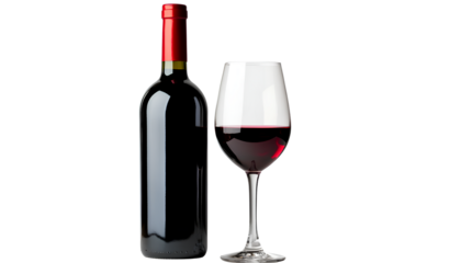 Red wine bottle and glass isolated on a transparent background png