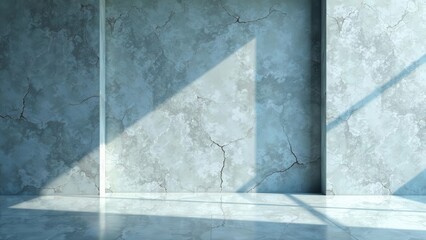 Sunlit Room with Cracked Plaster Walls and Polished Floor
