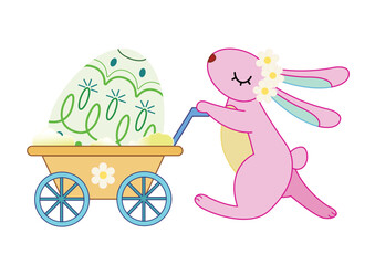 Bunny with an Easter egg wagon