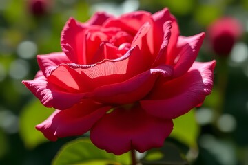 Fototapeta premium Close-up of a vibrant red rose in sunlight