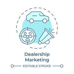 Dealership marketing soft blue concept icon. Promoting, advertising. Target audience. Round shape line illustration. Abstract idea. Graphic design. Easy to use in infographic, presentation