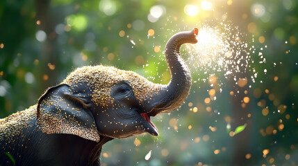 Baby Elephant Playing in Forest