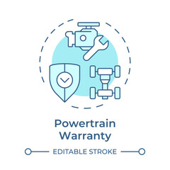Powertrain warranty soft blue concept icon. Car engine, suspension. Engineering, maintenance. Round shape line illustration. Abstract idea. Graphic design. Easy to use in infographic, presentation