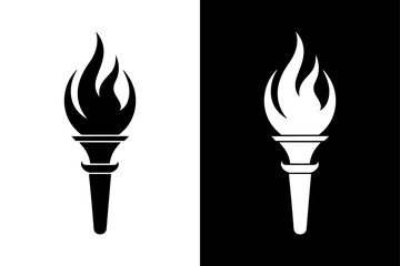 Minimalist Flame Torch Silhouette Vector Icon Black and White Background.