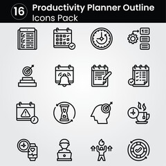 Productivity Planner line editable icon set. Editable stroke. Vector illustration.