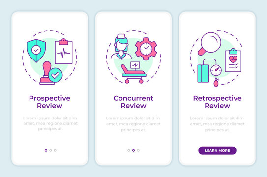 Types of utilization management onboarding mobile app screen. Walkthrough 3 steps editable graphic instructions with linear concepts. UI, UX, GUI template. Montserrat SemiBold, Regular fonts used
