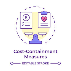 Cost containment measures multi color concept icon. Control healthcare expenses. Utilization management benefit. Round shape line illustration. Abstract idea. Graphic design. Easy to use in article