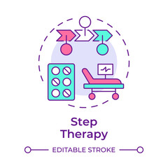 Step therapy multi color concept icon. Control of costs and treatment. Component of utilization management. Round shape line illustration. Abstract idea. Graphic design. Easy to use in article