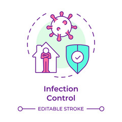 Infection control multi color concept icon. Prevent spread of viral diseases. Hospital bed management. Round shape line illustration. Abstract idea. Graphic design. Easy to use in article