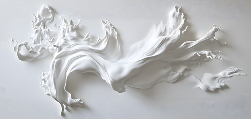 Vibrant white paint fluid flowing on a white background, creates a visual effect, generative AI