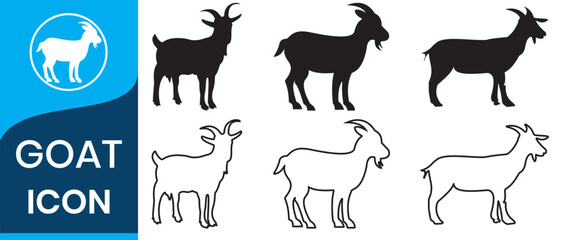 Goat icon vector illustration. Silhouette goat icon for livestock, food, animal and Eid al Adha Event. Graphic resource for Qurban design in Islam and Muslim. Vector illustration.