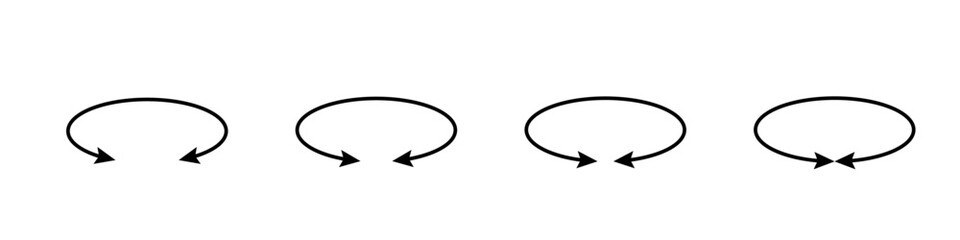 Oval circle double arrow icons set. Ellipse orbit line arrow symbol. Oval circumference sign. Vector illustration isolated on white background.