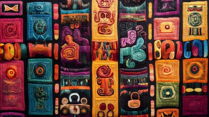 Fototapeta premium A Mayan-inspired woven textile pattern, featuring intricate, colorful designs