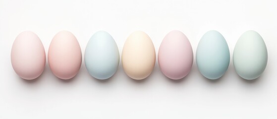 Row of Pastel Colored Eggs on White Background