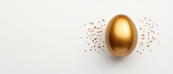 Single Gilded Egg with Gold Glitter on White Background