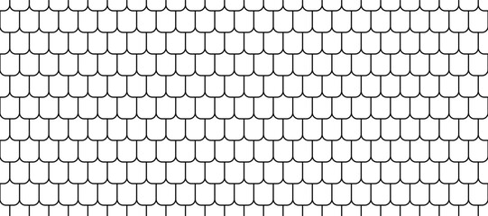 Shingles roof seamless pattern. House roof tile texture. Geometric shape design. Metal construction grid. Fish scales. Vector illustration isolated on white background. © Elena Pimukova