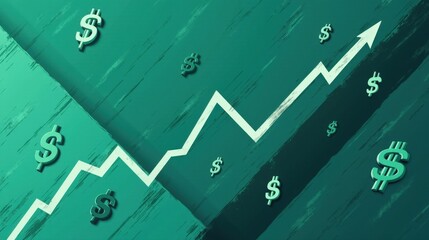 A stock illustration representing Unity in Teal and dark green colors, with Diagonal shapes and metaphors of Dollar signs and rising arrows