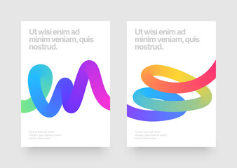 Template with wavy gradient shapes for events, companies or business. Colorful squiggles gradient lines design for flyer, poster, cover, banner or background. Set of vector illustrations.