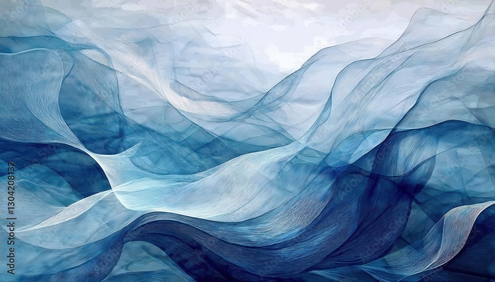 Aufkleber ethereal blue waves of abstract fluid motion, delicate flowing textures resembling fabric for backgr