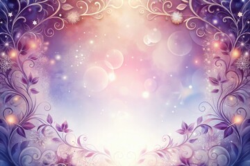 Enchanting purple and blue background adorned with delicate floral patterns and soft glowing lights. Generative AI