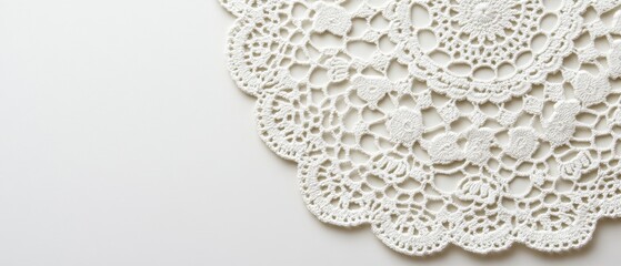 White Crochet Lace Doily on Cream Background