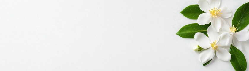 Obraz premium White Flowers and Green Leaves on Textured White Background