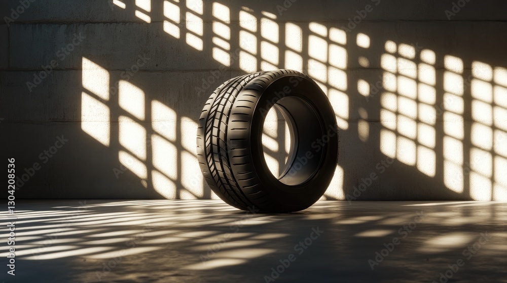 Poster A beautifully lit tire, casting soft shadows that create a dramatic and artistic atmosphere, emphasizing its form and unique texture