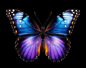 Butterfly spreads wings, vibrant colors against dark backdrop, nature isolated