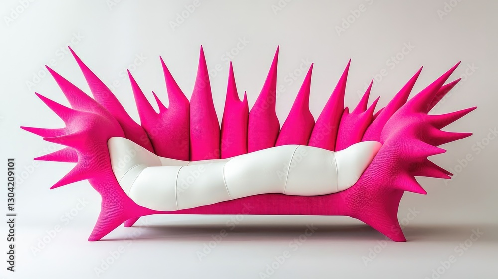 Poster a bold, abstract couch with a pink and white spiky design redefines modern furniture concepts, blend