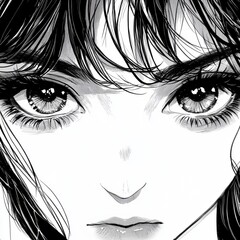 Fototapeta premium Black and White Manga style, Gray scale, Manga , woman looking, no hair on the face