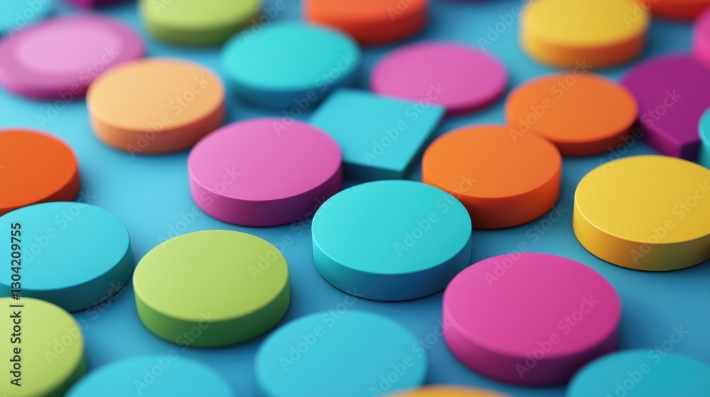 Poster a bright and playful 3d circle buttons set in lively colors, arranged in a fun composition, offering