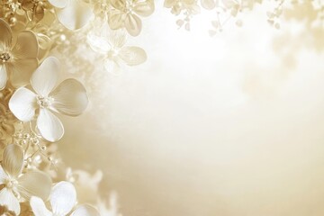 Naklejka premium Delicate white flowers bloom against a soft golden backdrop creating a serene and dreamy atmosphere in nature. Generative AI