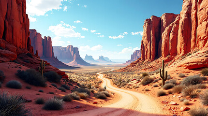 Breathtaking Desert Landscape with Distant Rock Formations in the Background. 