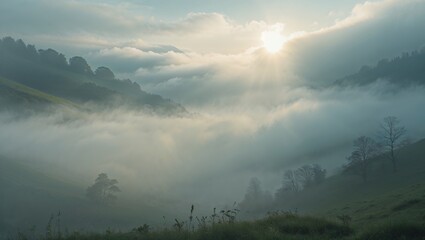 Bright sunbeam shining above clouds against a starry background, celestial and divine atmosphere, Palm Sunday theme with copy space