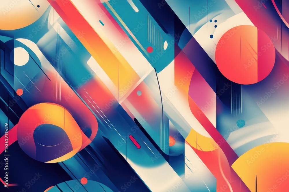 Poster dynamic interplay of shapes and colors in a vibrant abstract composition exploring movement and dept