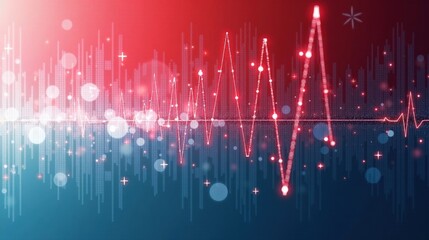 Obraz premium A stock illustration representing Media transparency in Red, white, and blue, featuring blending gradients and metaphors of a Medical cross and heartbeat lines