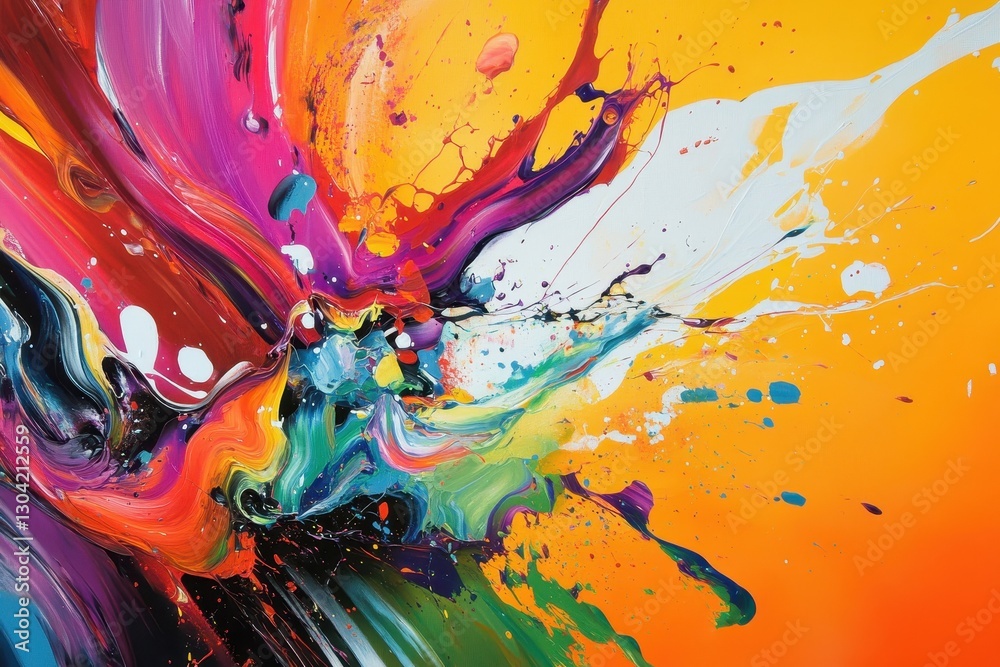 Poster colorful explosion of paint splashes blending brilliantly on a vibrant canvas creating a dynamic art