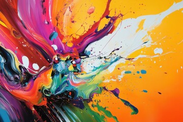Colorful explosion of paint splashes blending brilliantly on a vibrant canvas creating a dynamic artistic masterpiece. Generative AI