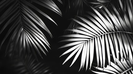 Obraz premium Monochrome palm leaves: elegant shadow patterns and textures in black and white