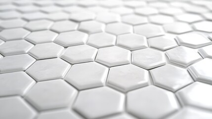 White hexagonal tiled surface with glossy finish in geometric pattern