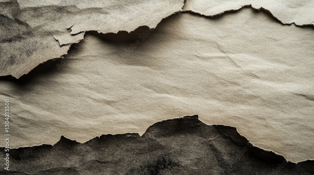 Aufkleber A close-up shot of torn paper, capturing the texture and intricate details of the jagged edges, creating a compelling background for creative studio design projects.