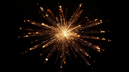 Fototapeta premium Bright golden firework explodes against black sky in celebration