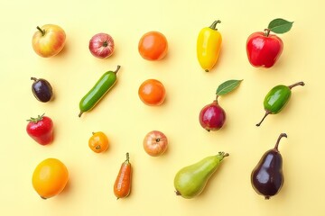 Colorful Variety of Fruits and Vegetables on a Pastel Background