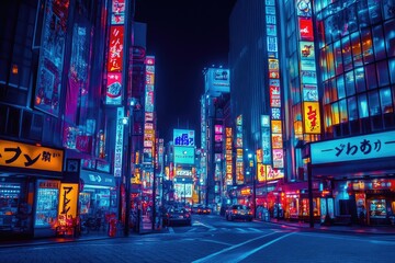 Neon-lit Tokyo street scene at night
