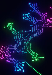 A colorful, glowing circuit board symbolizes modern tech and connectivity.