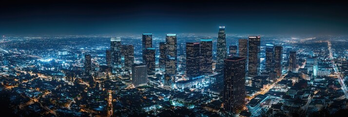 Fototapeta premium Nighttime Aerial View of Los Angeles Skyline