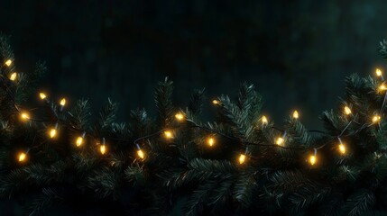 Fototapeta premium Festive christmas lights on pine branches with dark background